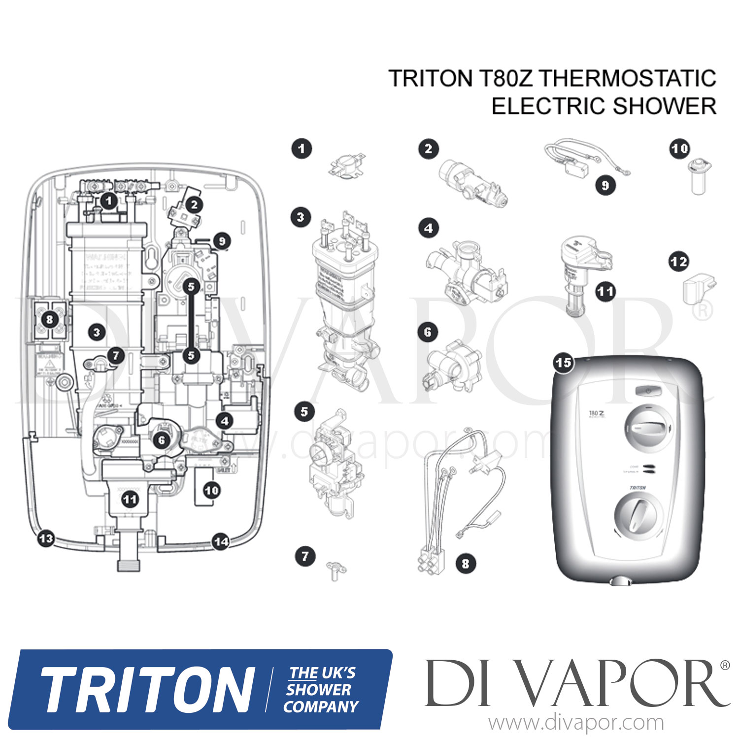Triton T80Z White Thermostatic Electric Shower Spare Parts TR DV 767